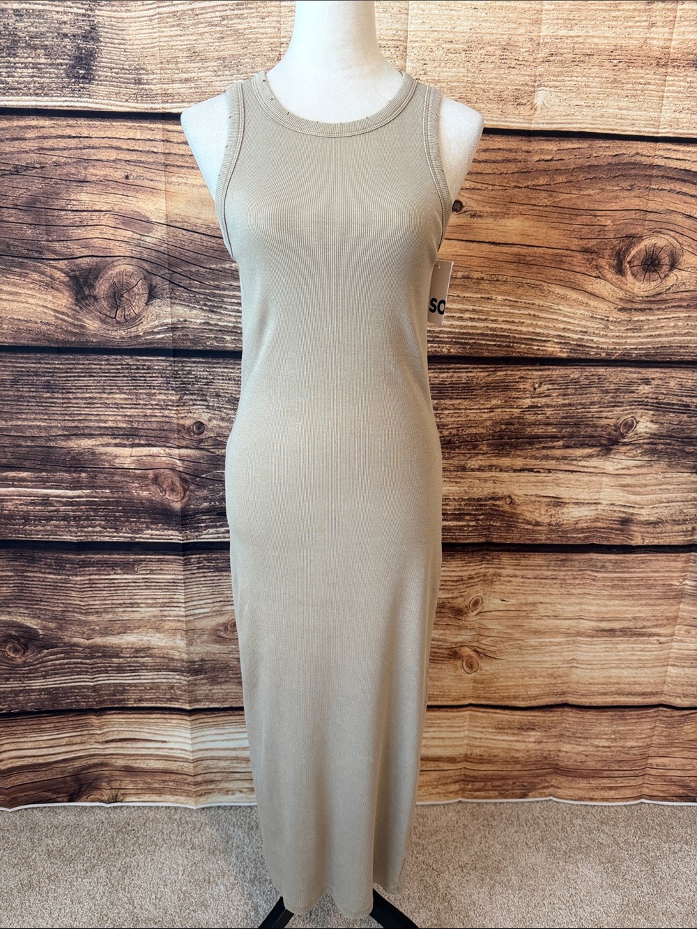 SO Sleeveless Ribbed Maxi Dress - Taupe